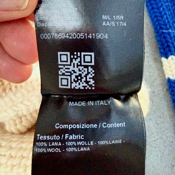 CALVIN KLEIN 205W39THNYC Men's Wool Cream and Blue Crew - M - Picture 5 of 8